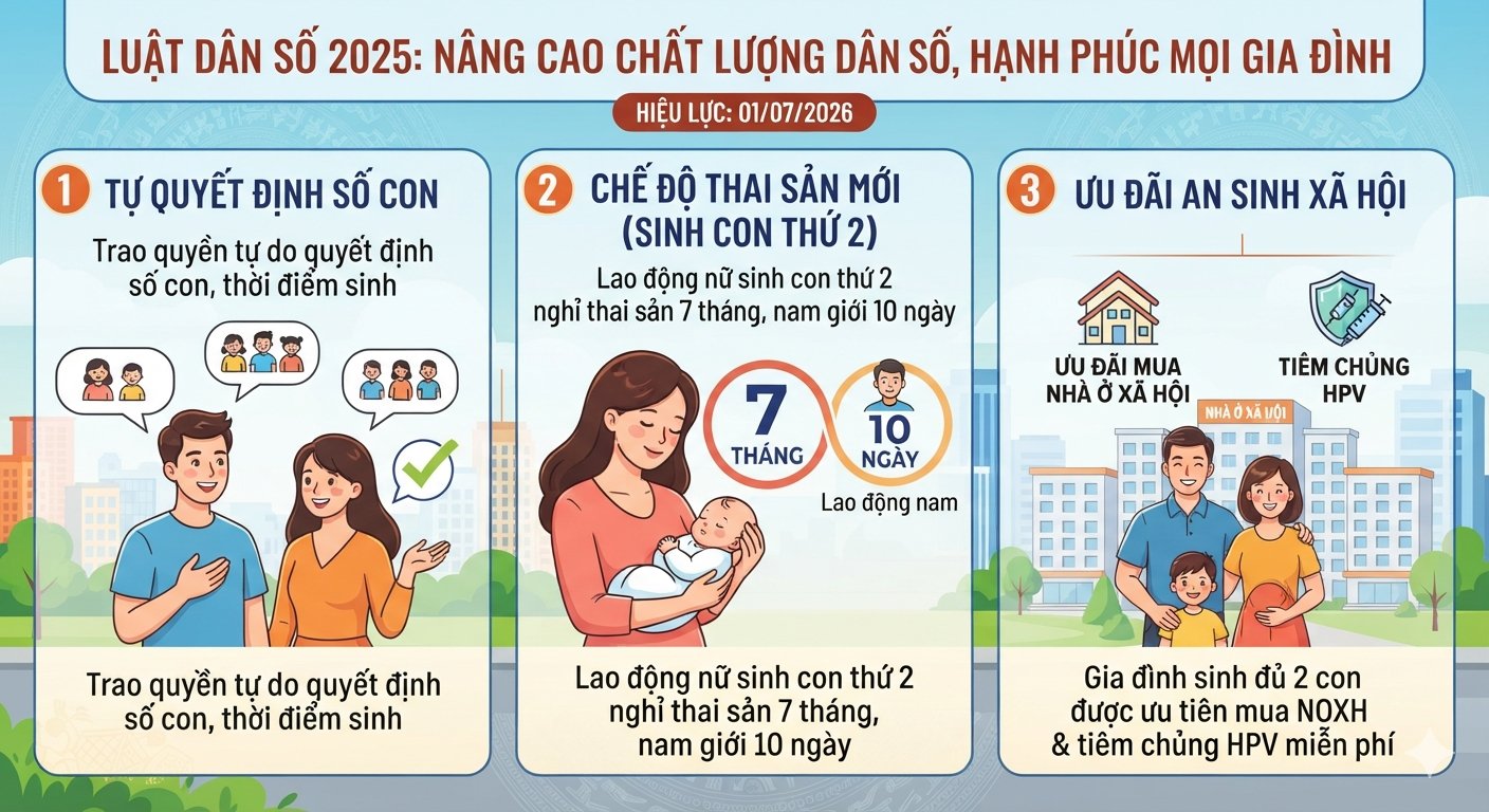 Lao động nữ sinh con thứ hai được nâng thời gian nghỉ lên 7 tháng, lao động nam được nghỉ 10 ngày